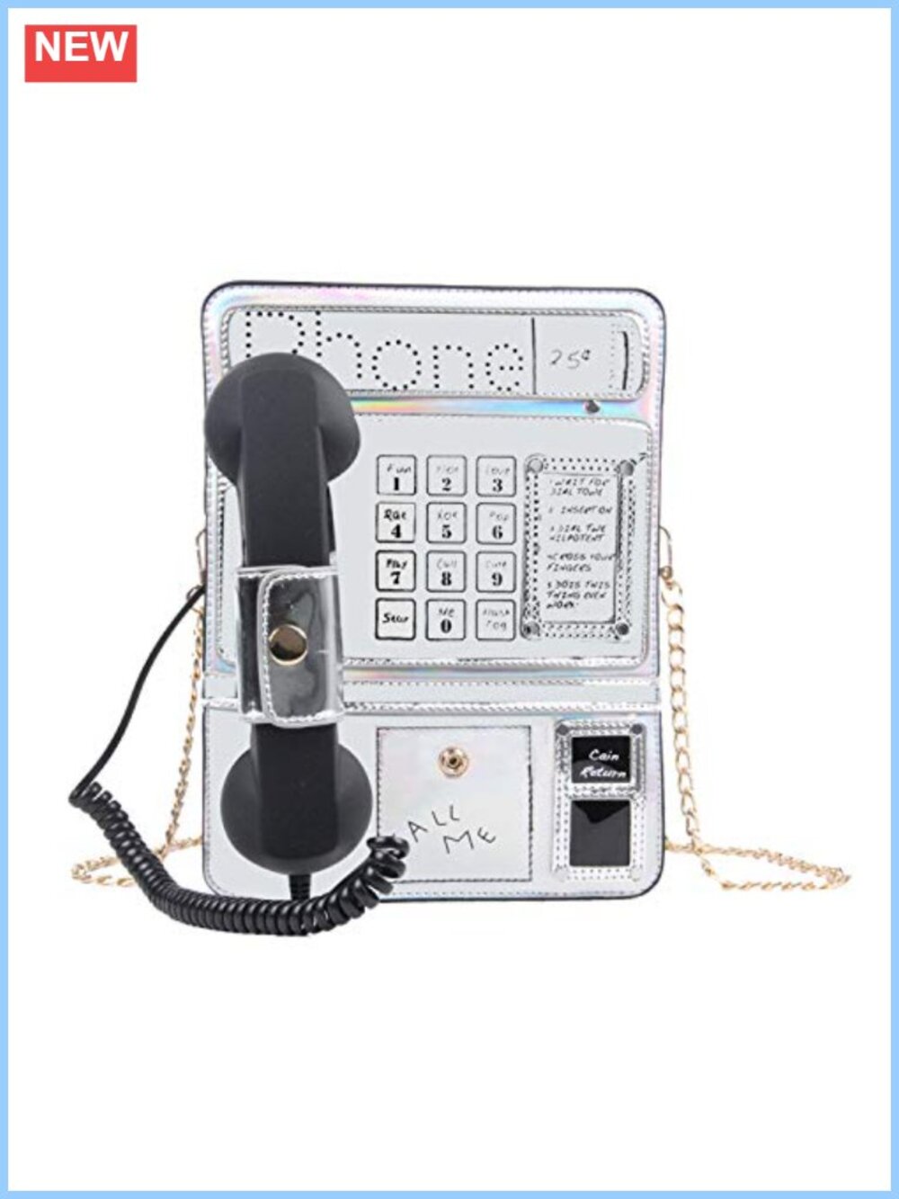 PU Leather Laser Telephone Shaped Crossbody Bag with Chain Strap